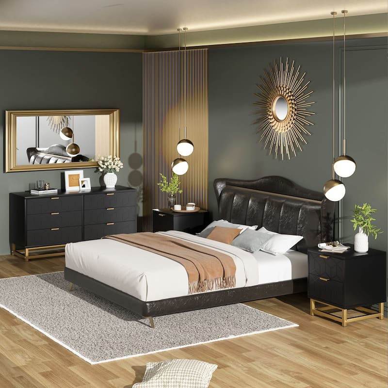 6 Drawer Dresser, Wide Wood Chest with Metal Legs, Modern Storage Cabinet for Bedroom, Living Room