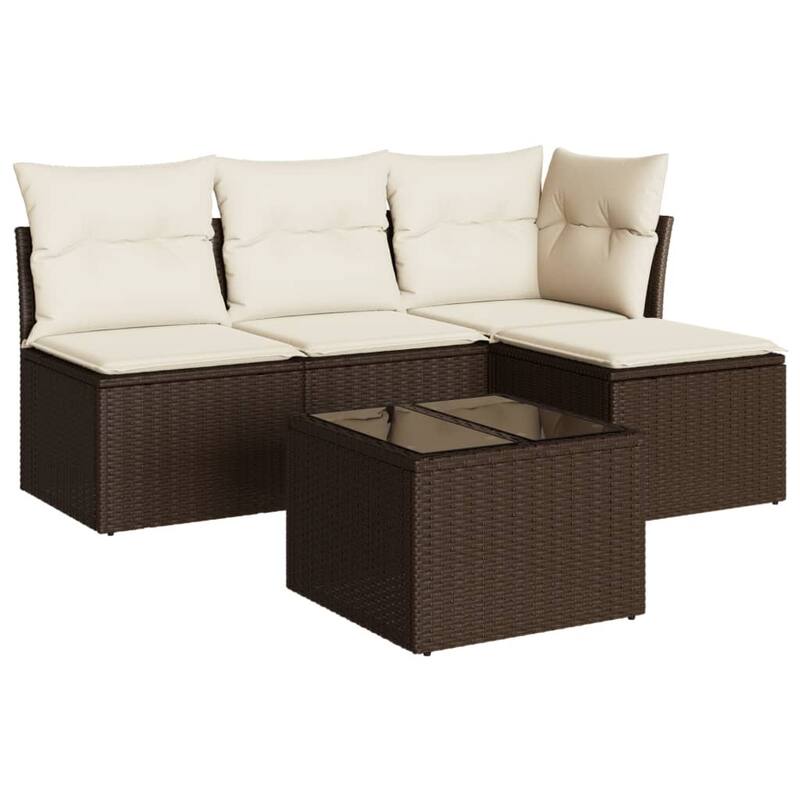 vidaXL Garden Sofa Set Brown PE Rattan, Powder-Coated Steel, Tempered Glass - 21.7 x 21.7 x 14.6