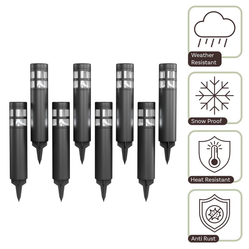Solar Lights Outdoor Waterproof 8-Pack - 15.4” Bollard Solar Pathway Lights - LED Solar Stake Lights by Pure Garden (Black)