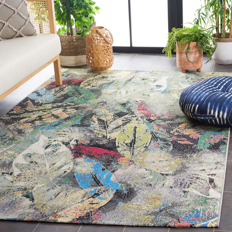 SAFAVIEH Barbados Hilka Tropical Botanical Waterproof Patio Backyard Rug - 9'10" x 12'5" - Black Green/Pink