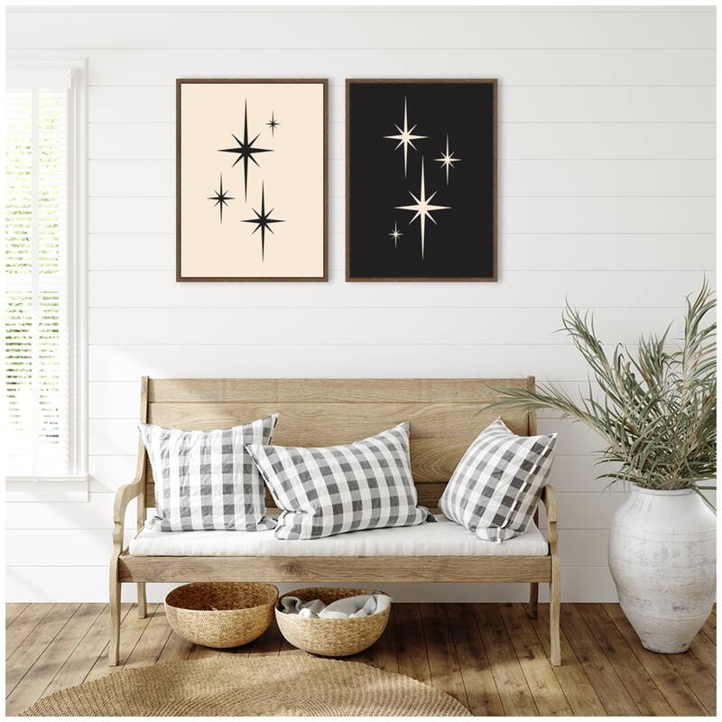 Kate and Laurel Starburst Retro Atomic 70s Style MCM Minimalist 2 Piece Framed Canvas Wall Art Set by Lucky Guava