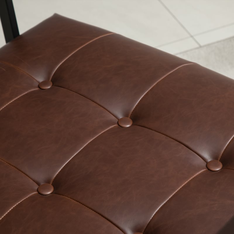HOMCOM Mid-Century Modern Accent Chair Faux/Leather Sofa Button Tufted Armchair with Metal Frame, Brown - 24.5"x29.25"x30.75"