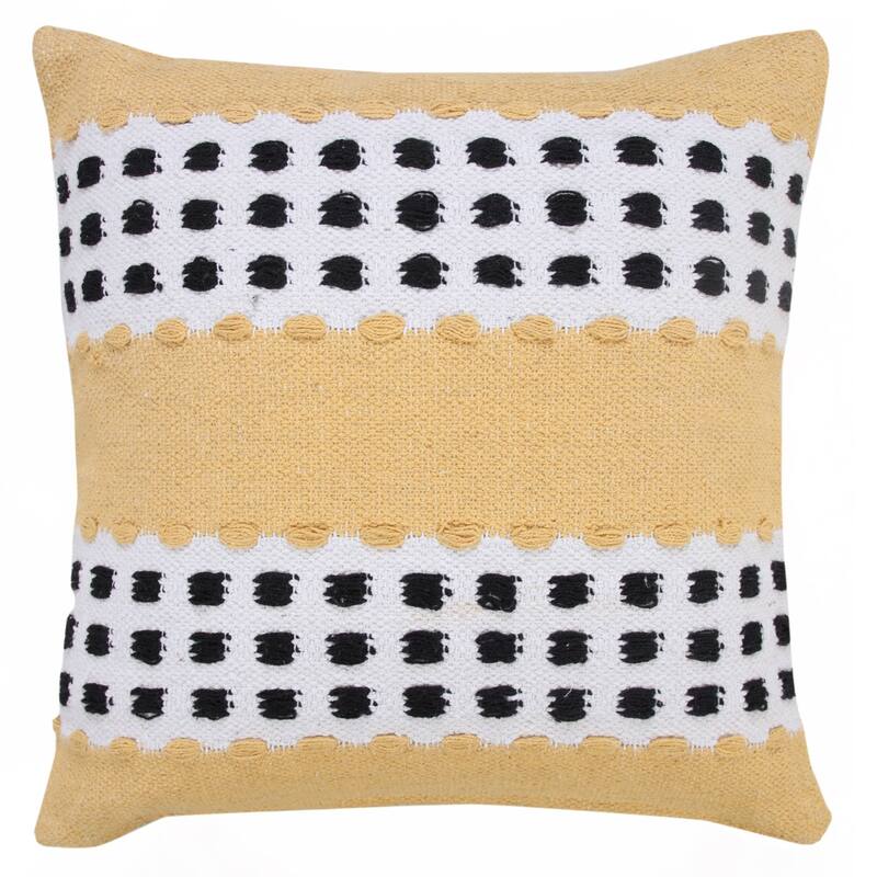 20" Yellow and White Dash Grid Striped Square Throw Pillow