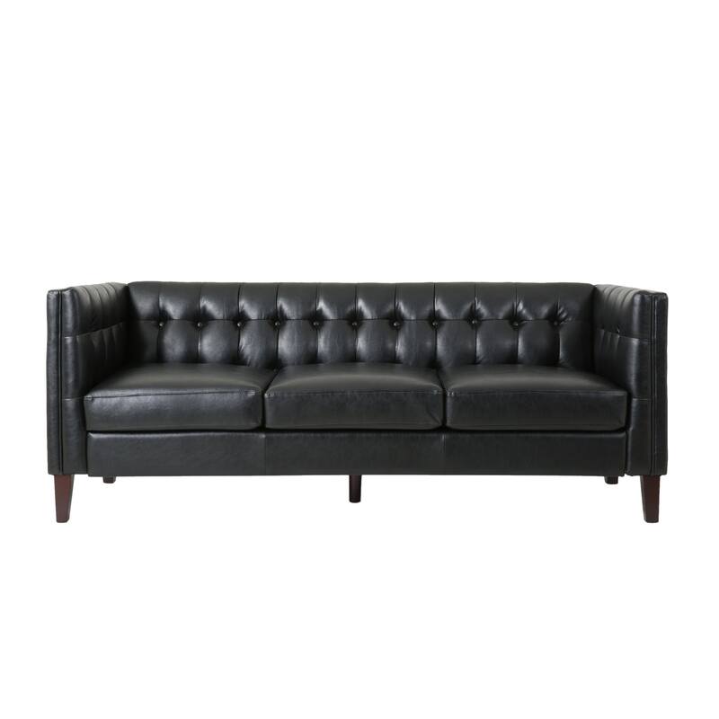 3-Seat Sofa with Tufted Back, Smooth Upholstery, Birch Legs