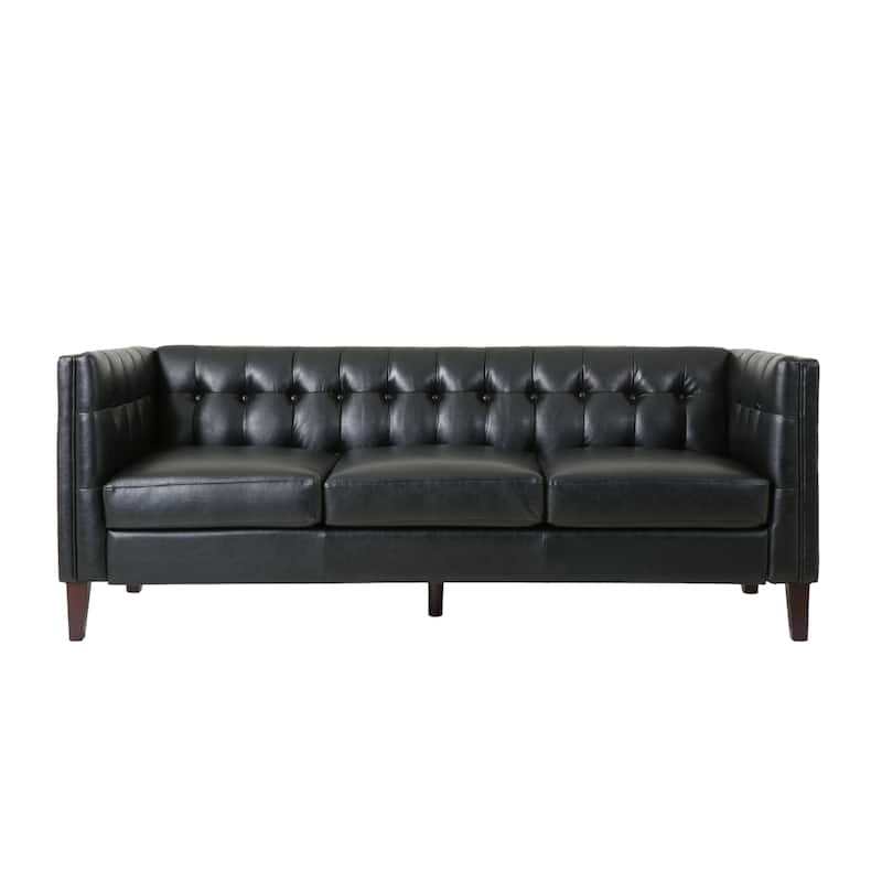 75.50" Faux Leather Sofa Couch with Wood Legs, Apartment Loveseat, Retro Upholstered Sofa for Living Room