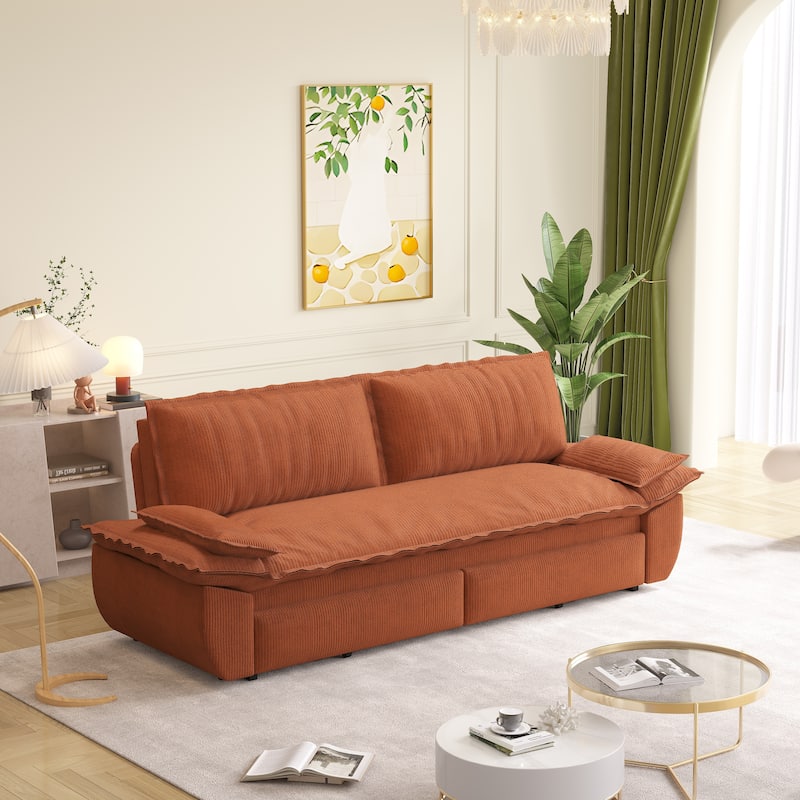 73" Queen Convertible Sleeper Sofa - 3-in-1 Pull Out Sofa Bed, Velvet Upholstery, Space-Saving Loveseat for Small Spaces