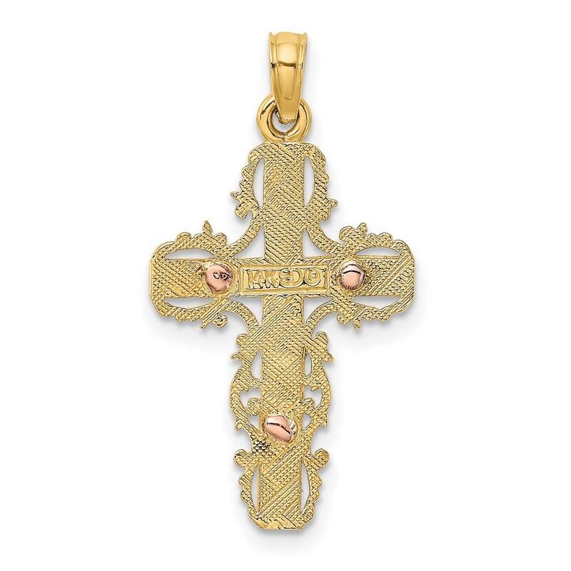 Curata 14k Two tone Gold Lace Trim Crucifix With Pink Inspiration Jesus Pendant Necklace , 18"