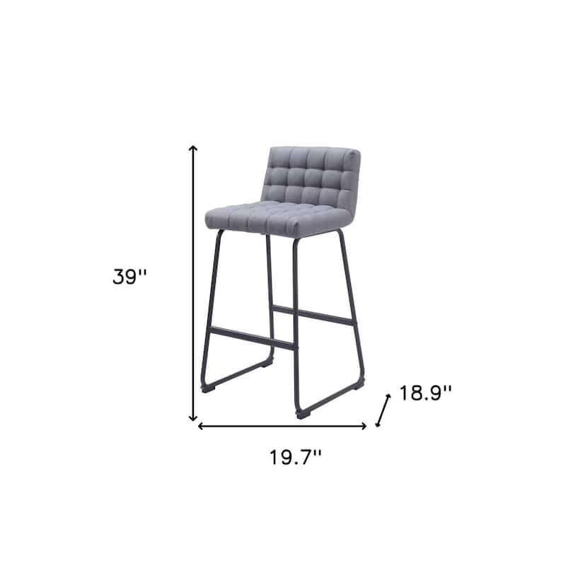 Set of Two 30" Gray And Black Fabric And Steel Bar Height Bar Chairs