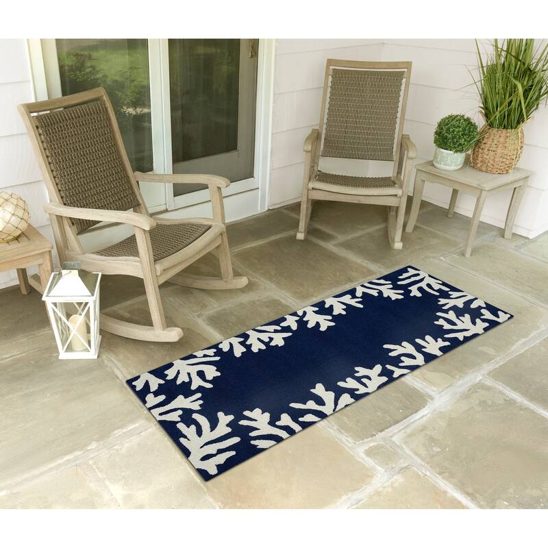 Liora Manne Capri Coral Border Indoor/Outdoor Rug - 2' x 5' - Navy