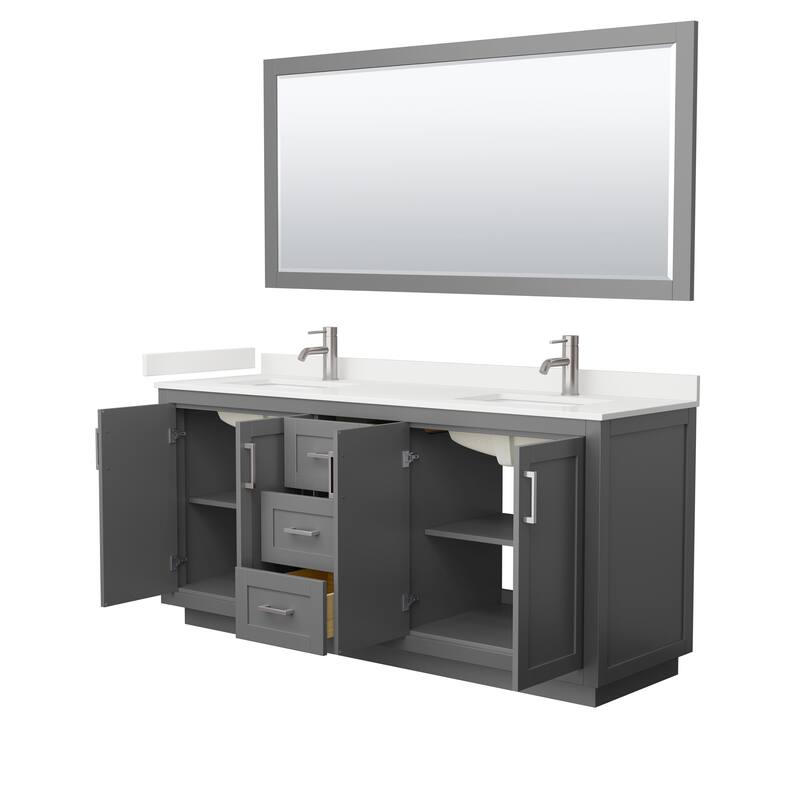 Miranda 72-inch Double Vanity, Quartz Top, 70-inch Mirror