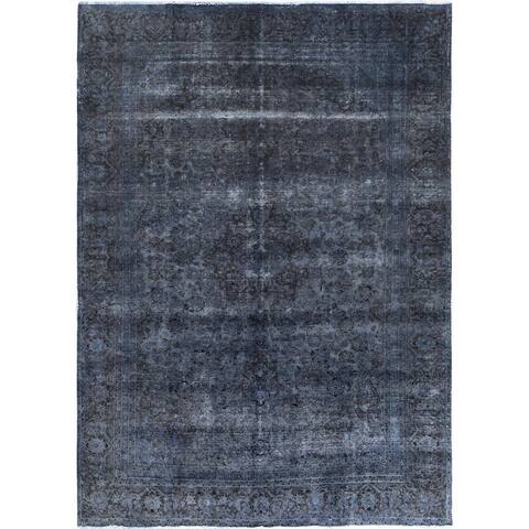 Shahbanu Rugs Shaved Down Hand Knotted Black Vintage Overdyed Persian Tabriz Distressed Worn Wool Oriental Rug (8'9" x 12'0")