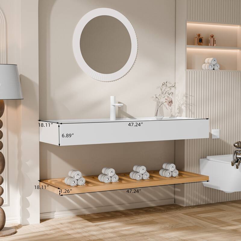 Modland Wall-Mounted Floating 30/36/48 inch Bathroom Vanity with Sink & Striped Shelves Layer