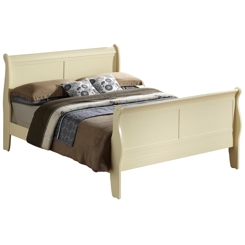 King Sleigh Wooden Bed with High Footboard - 90" - Beige