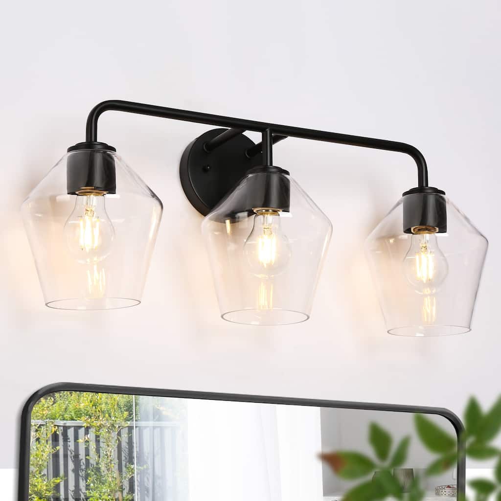 Modern Transitional Black Linear 3-Light Farmhouse Clear Glass Bathroom Lights - L24.4"*W10.4"* H7.1"