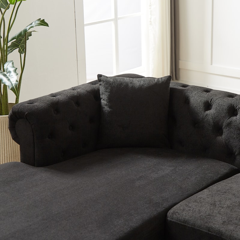 Chenille U-Shaped 5-Seater Sofa with Pull Point Design and Wooden Legs