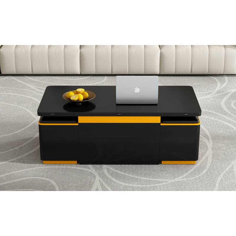 Lift-Top Coffee Table with 4 Storage Stools, Modern Space Saving Center Table with Foldable Top