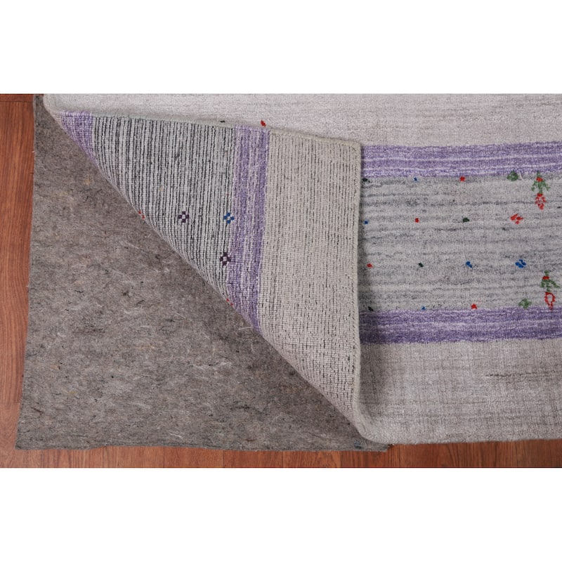Silver / Gray Gabbeh Indian Area Rug Hand-Knotted Wool Carpet - 8'0" x 10'1"