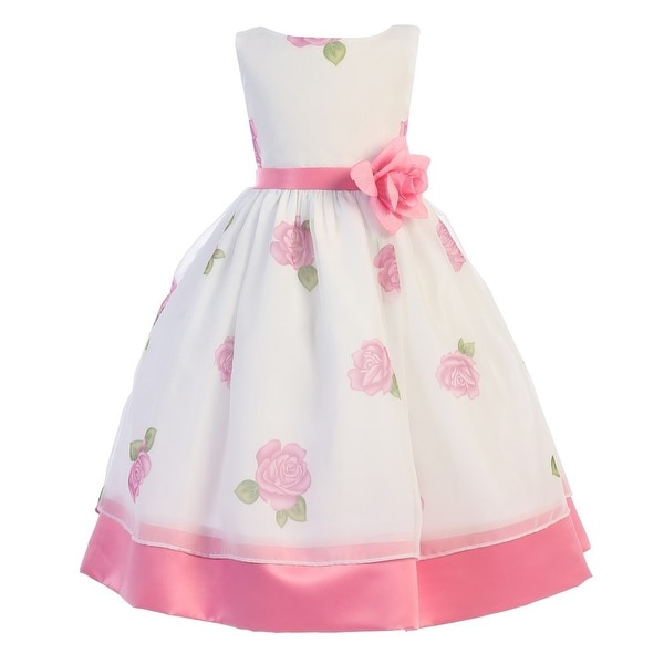 Shop Girls Pink Rose Print Chiffon Satin Flower Girl Easter Dress - Free Shipping On Orders Over ...