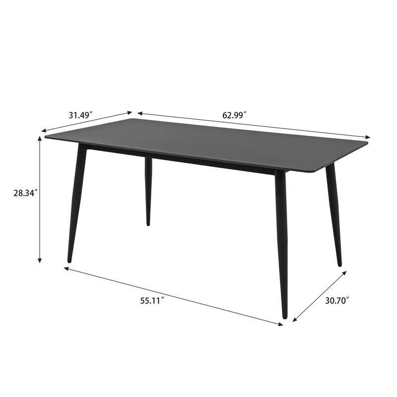 63in Dining Table for 4 Kitchen & Dining Room Table, Modern Sintered Stone Table with Metal Legs