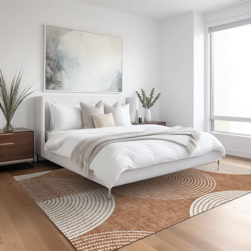 Machine Washable Indoor/ Outdoor Geo Circles Chantille Rug