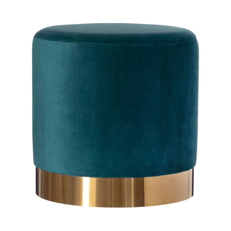 Modern Round Velvet Fabric Standard Ottoman Stool with Gold Base - Green