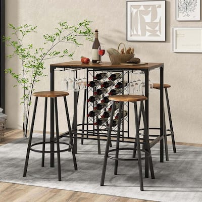 5-PCS Bar Height Dining Set 4-Person Bar Table and Stools Set
