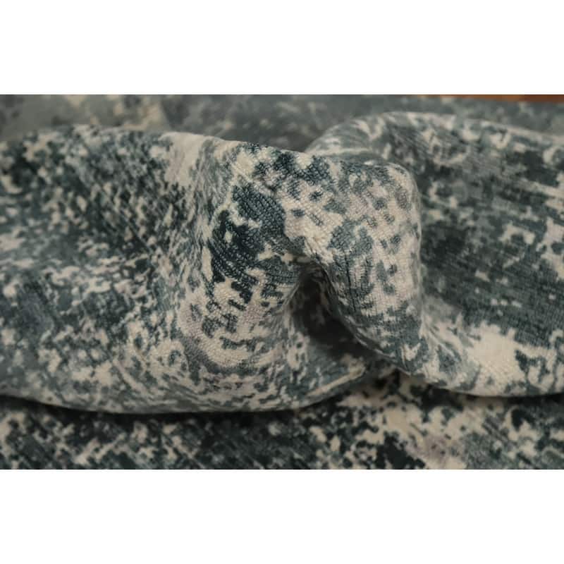 Hand Knotted Oriental Viscose Silk Carpet Modern Abstract Green Abstract Area Rug - 8' 1'' X 4' 11''