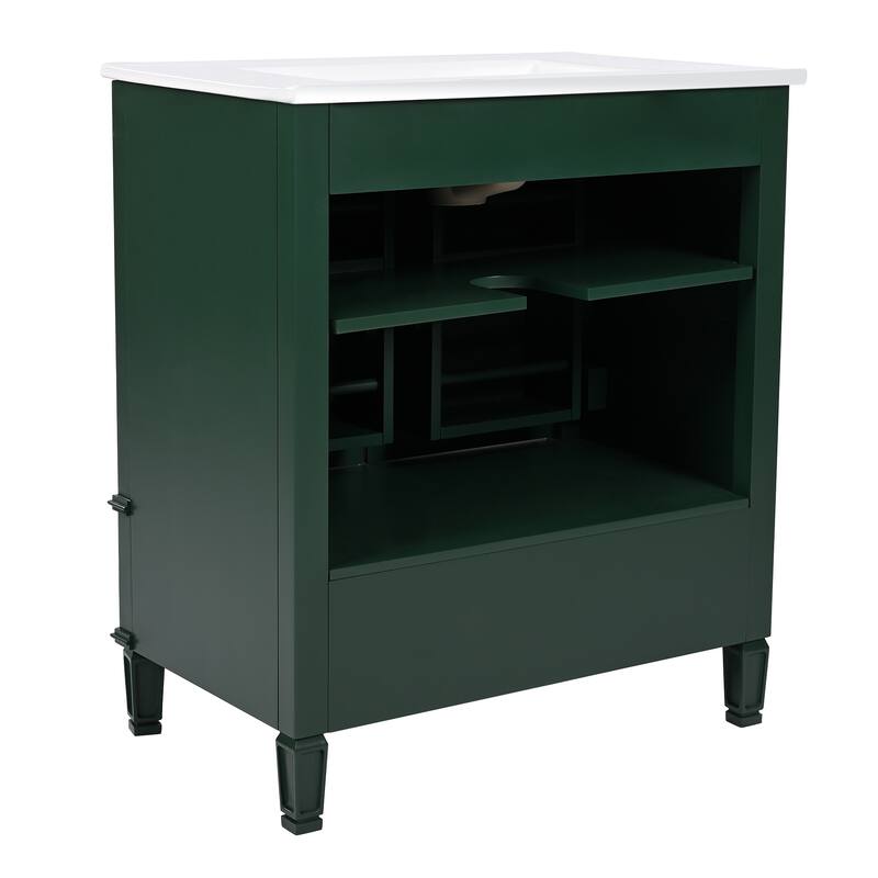 Roomfitters 30" Vintage Style Bathroom Vanity with Ceramic Sink, Customizable Storage Drawer and Soft-Close Door