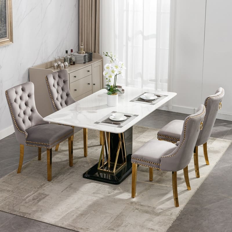 Contemporary Velvet Upholstered Dining Chair Set of 4 - Grey Gold