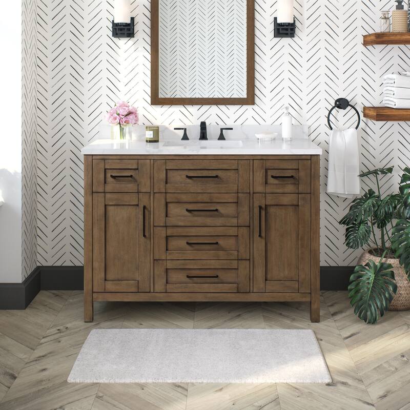 OVE Decors Tahoe 48 in. Modern Almond Latte Vanity - Brushed Nickel Finish - Brown - Single Vanities