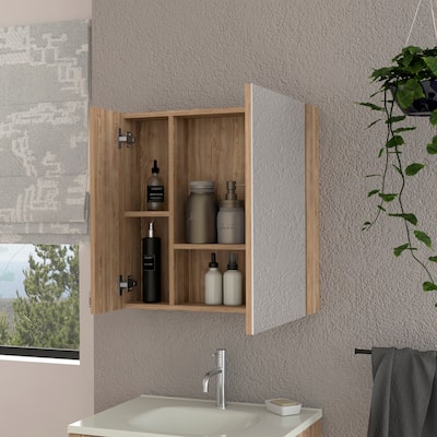 Medicine Cabinet, Four Internal Shelves, Single Door, Pine Finish