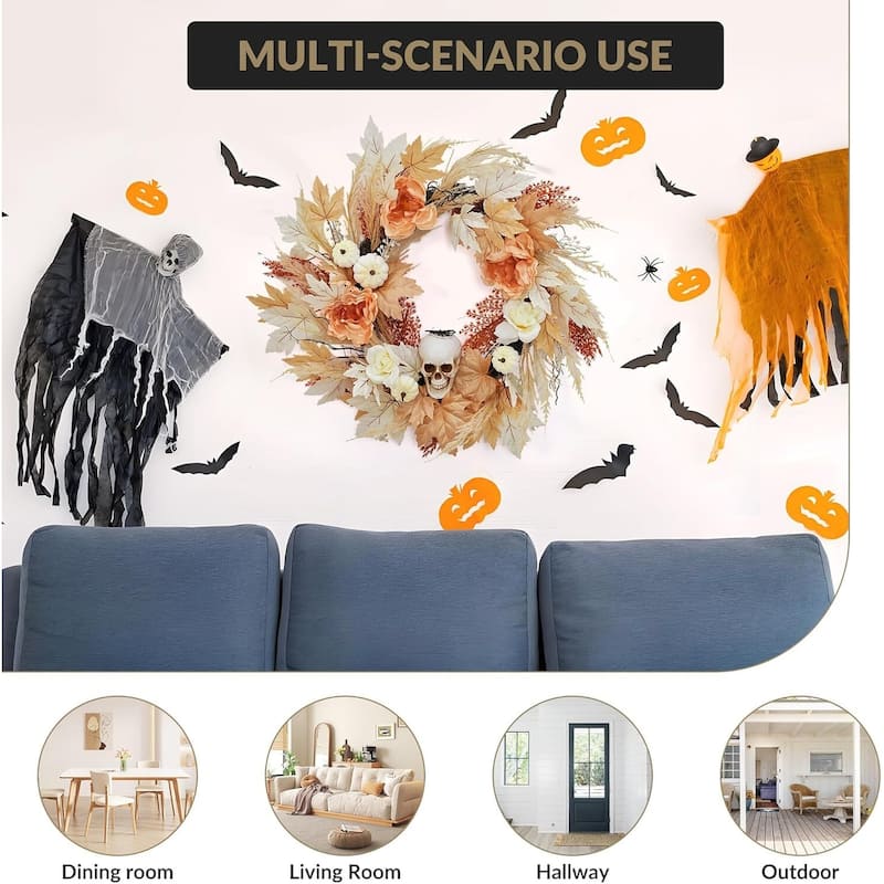 22" Halloween Maple Leaves Wreaths for Front Door Wall Window - N/A