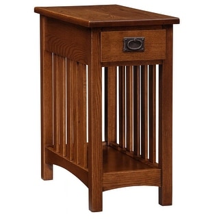 Solid Wood Narrow End Table with Drawer and Shelf, Mission Style Oak ...