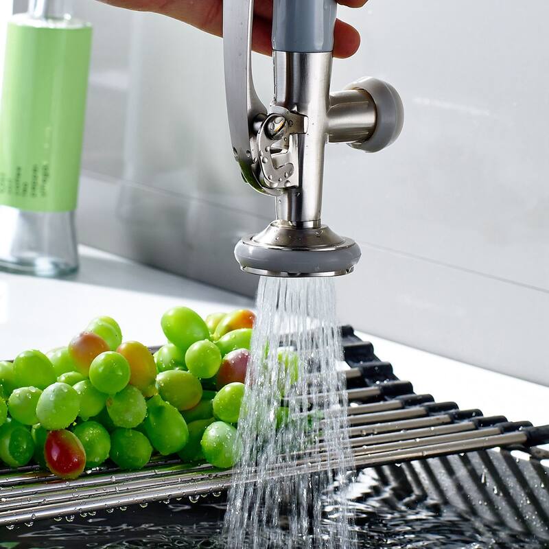 2 Spout Single Handle Kitchen Faucet with Pull Down Sprayer