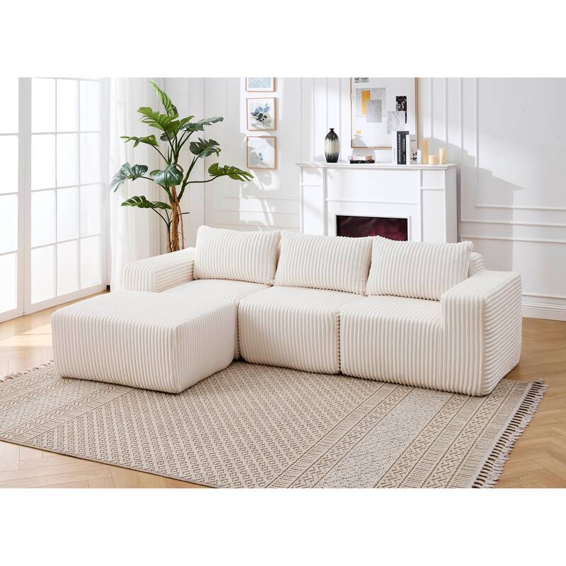 125" L-Shaped Fabric Sectional Sofa with Right Chaise & Deep Seats - White