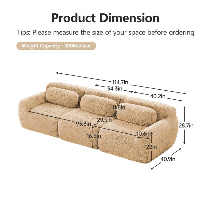 Homy Casa Light Khaki Modular Sectional Sofa, Soft Plush Fabric Cloud Couch with Anti-Slip Base & Decorative Pillows