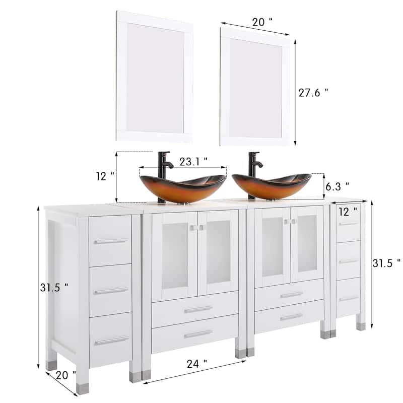 72" Bathroom Vanity Set with Vessel Sink Side Cabinet Combo
