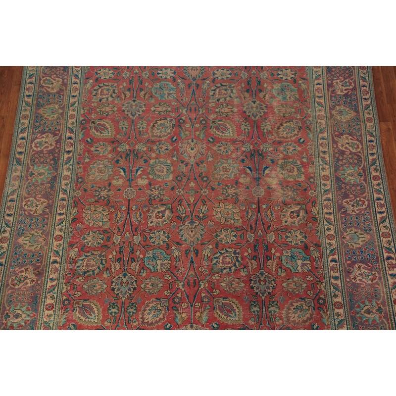 Traditional Tabriz Persian Vintage Rug Hand-Knotted Pink Wool Carpet - 7'10" x 11'2"