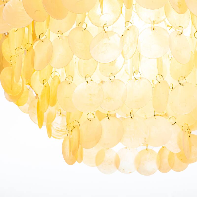 CraftHome 6-Light Unique/Statement Coastal Natural Capiz Shell Round Tiered Chandelier - W24‘’
