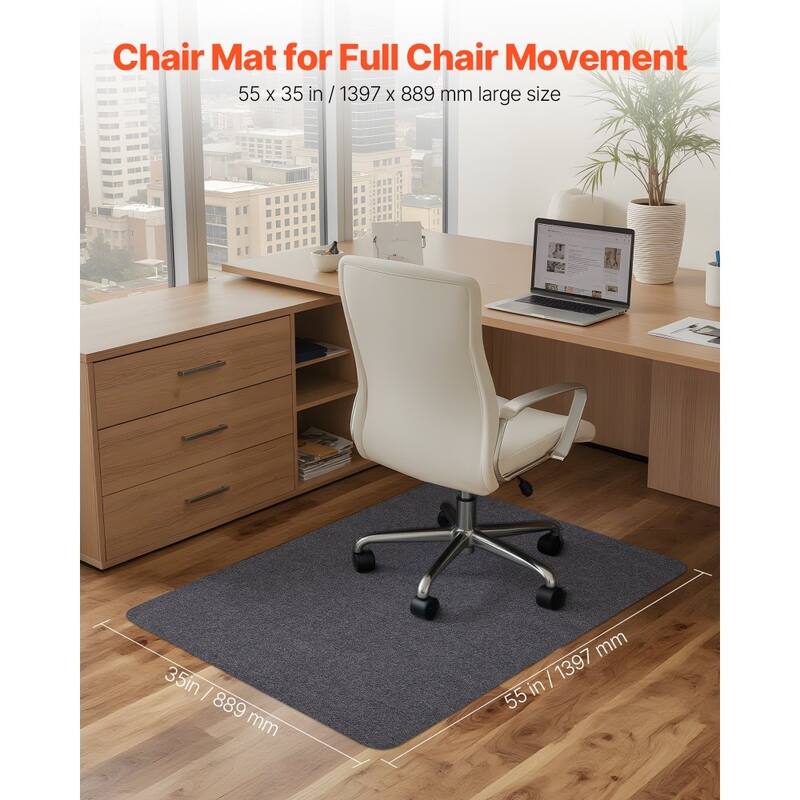 Dark Grey Gaming Chair Mat 55x35 in Polyester Non-Slip Floor Protector