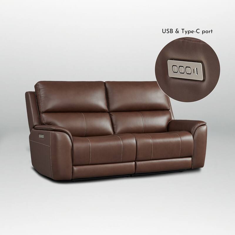 82" W Premium Genuine Leather Triple-Power Double Width loveseat with Zero Gravity, USB & Type-C Ports