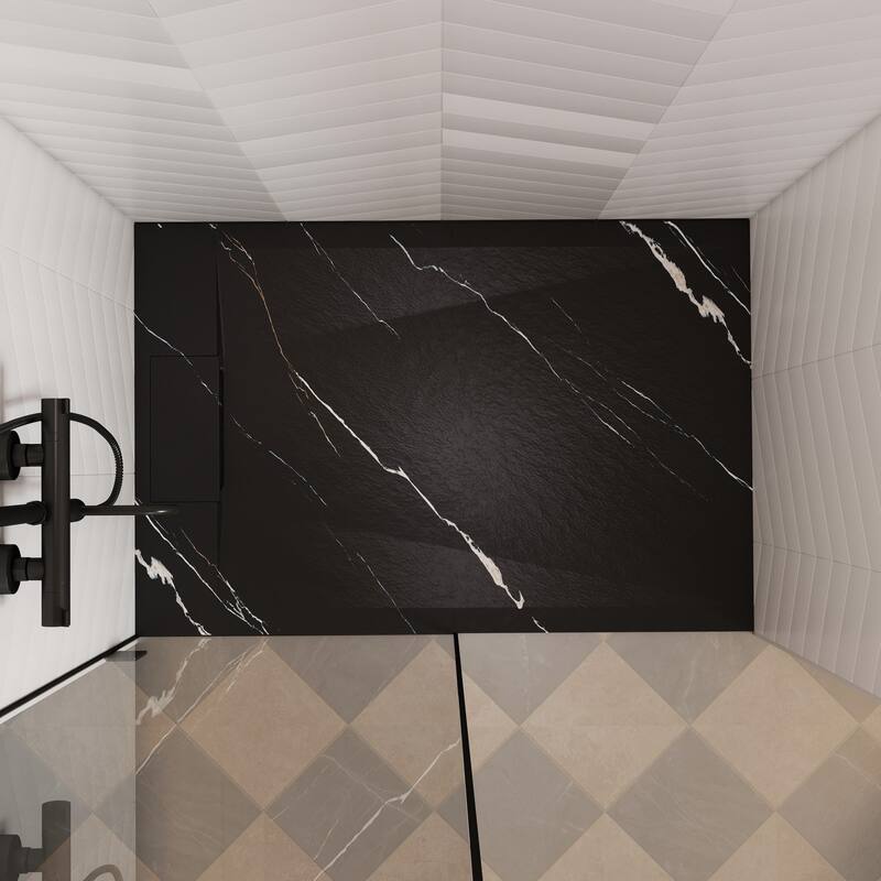 SMC Alcove Shower Pan Base with Reversible Drain, Low Profile, Wheelchair Access, Slip-Resistant, cUPC Certified