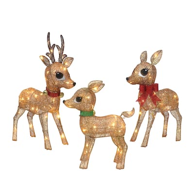 Puleo International Set of 3 Lighted Outdoor Wire Frame Deer