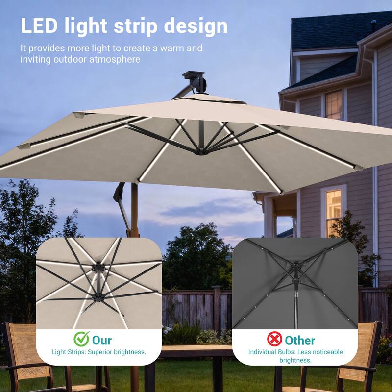Sonkuki Outdoor 8.2x8.2FT LED lighted Patio Offset umbrella for Garden