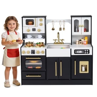 Gymax Wooden Kitchen Playset w/Realistic Lights & Sounds Stoves Sink