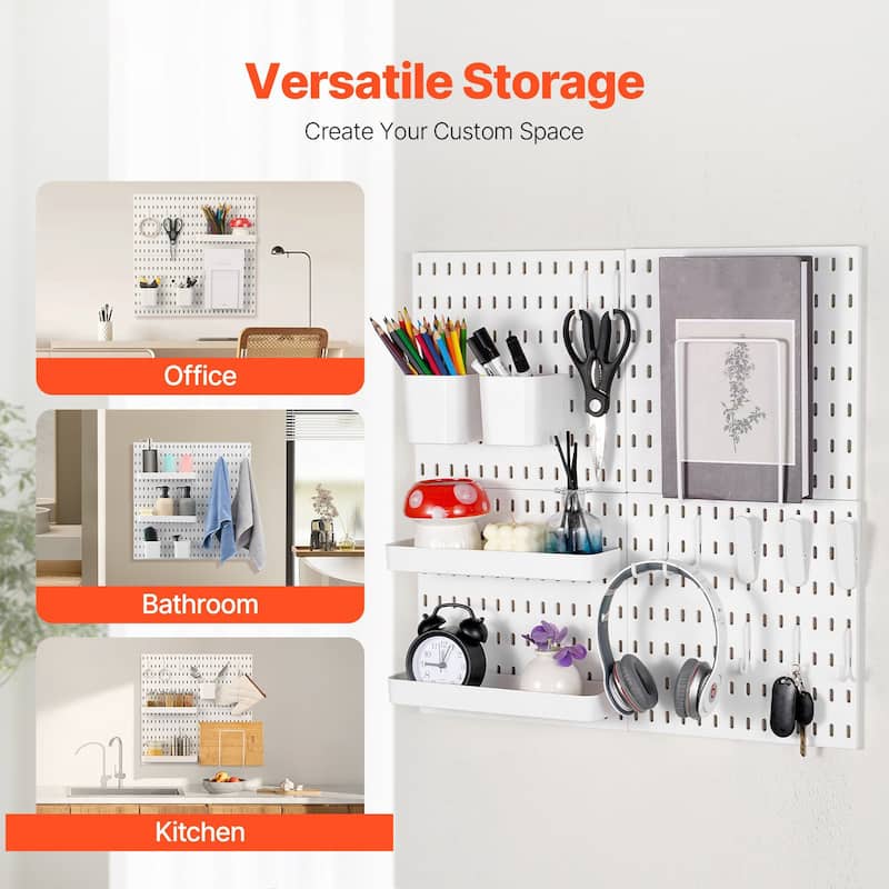 ABS HIPS Pegboard 4 Panels Wall Organizer with Hooks - 11 x 11 x 0.47" (L x W x H)