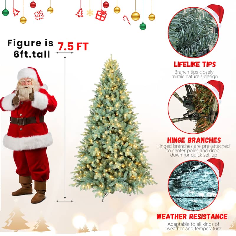 4FT Blue PE/PVC Christmas Tree with 150 Warm White LED Lights-475 Tips, Hinged Branch Design, Full Natural Look