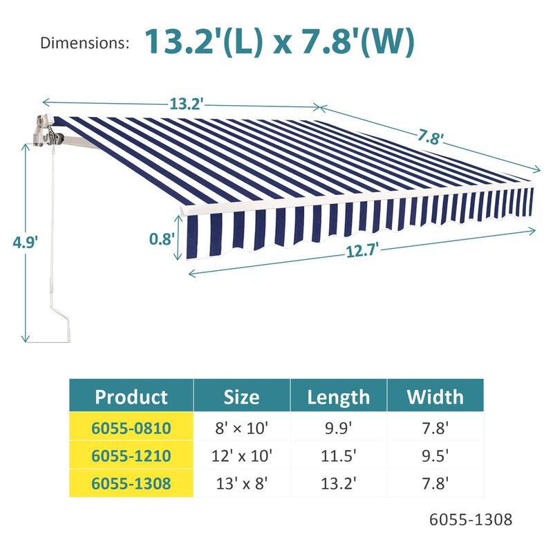 MCombo13x8Feet Manual Retractable Patio Door Window Awning Sunshade Shelter Outdoor Canopy