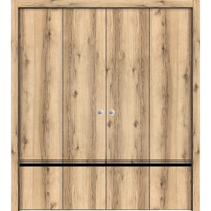 Double Bi-fold Doors Planum 0012 Oak with Sturdy Tracks - Brown - 72" x 80" (4* 18x80)