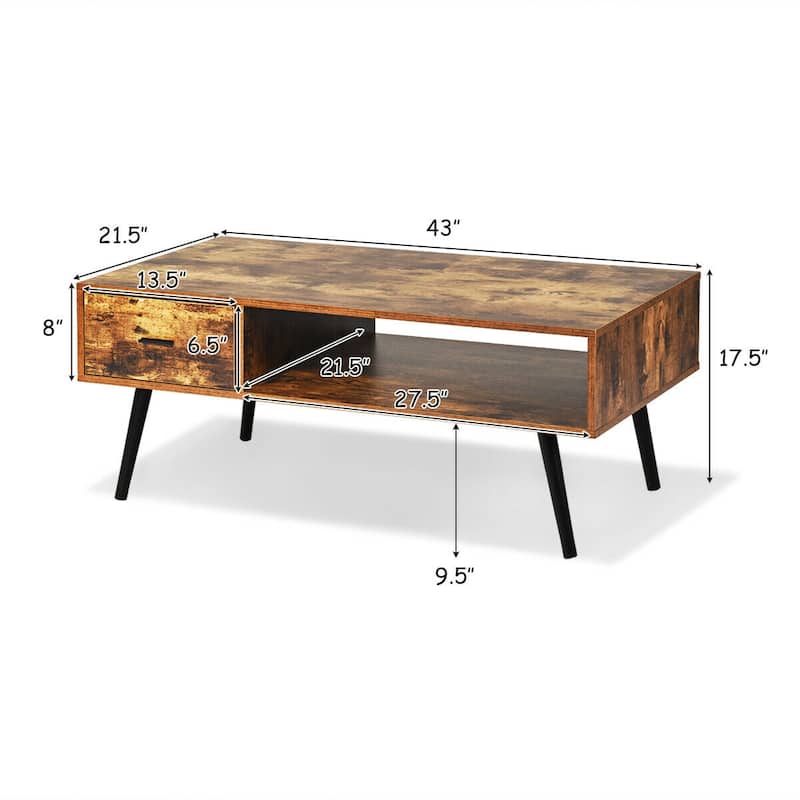 Gymax Retro Coffee Table Mid Century Modern Living Room Furniture - See Details